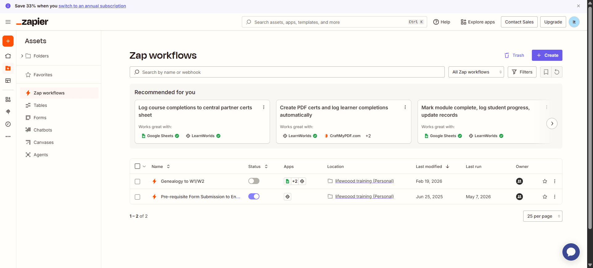 Zapier Automations for Learnworlds LMS, no-code Zap connecting pre-requisite form submissions to LearnWorlds enrollment